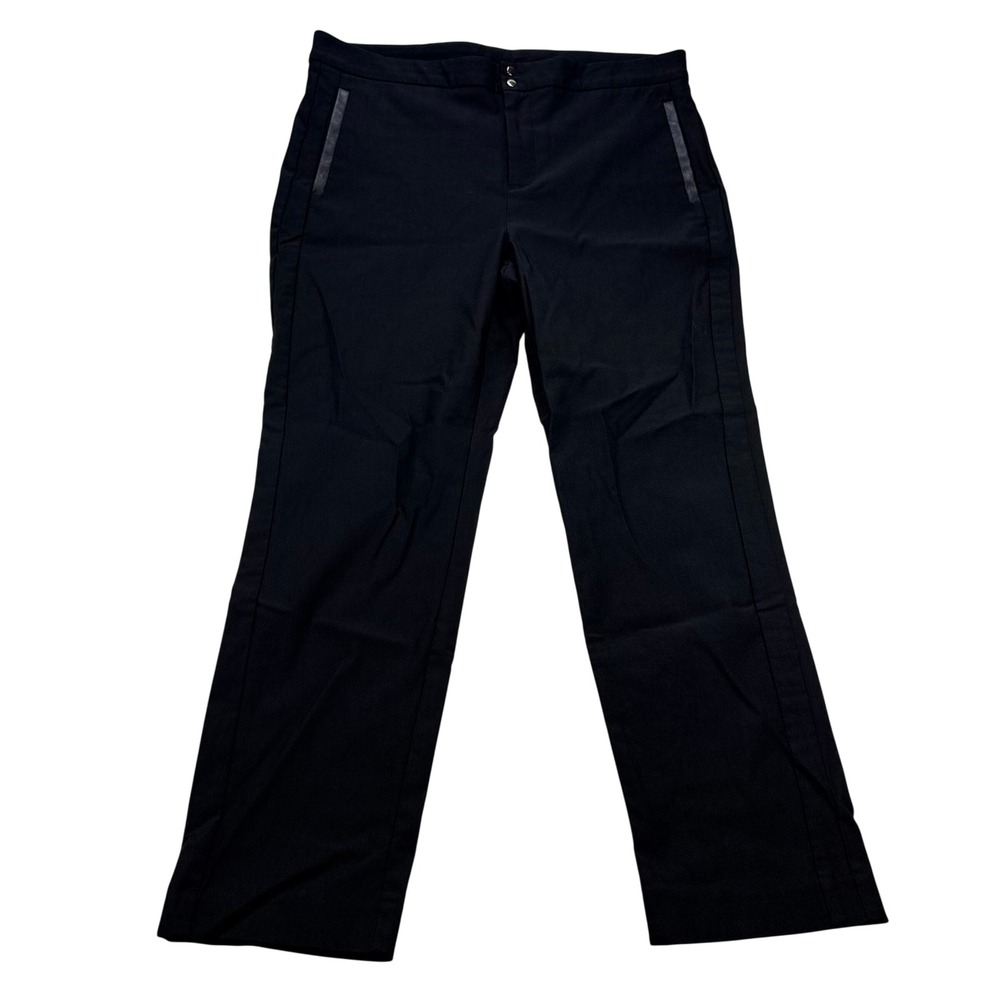 Chicos Black Straight Leg Trousers Faux Leather Trim Size 2R US 12 Regular